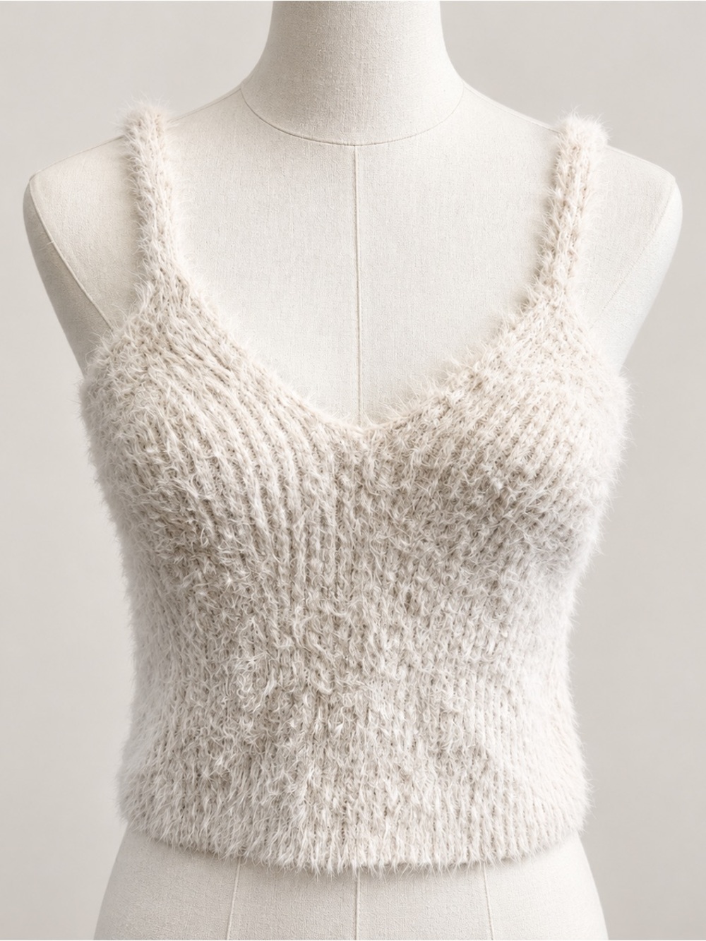 Altar’d State Eyelash Knit Sweater Tank S Cream Fuzzy Cami